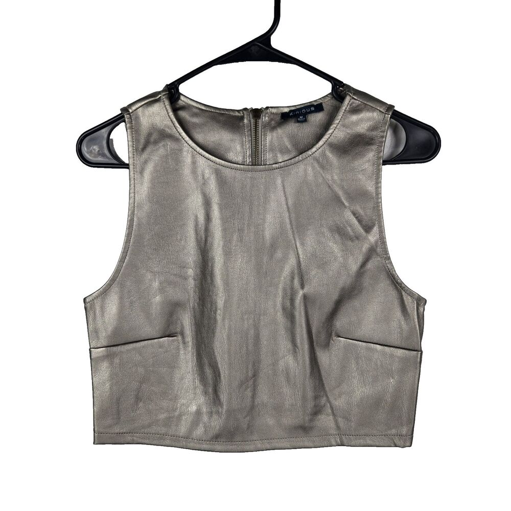 Kirious Women's Size‎ Medium Silver Faux Leather Cropped Tank Top